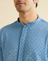 alt message - Manyavar Men Mid Blue Chikankari Embroidered Sequinned Kurta Set image number 1