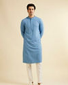 Manyavar Men Mid Blue Chikankari Embroidered Sequinned Kurta Set