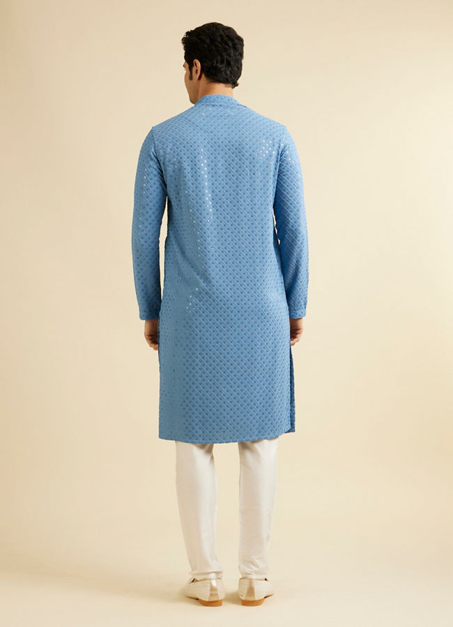 Manyavar Men Mid Blue Chikankari Embroidered Sequinned Kurta Set