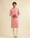 alt message - Manyavar Men Coral Pink Chikankari Embroidered Sequinned Kurta Set image number 2