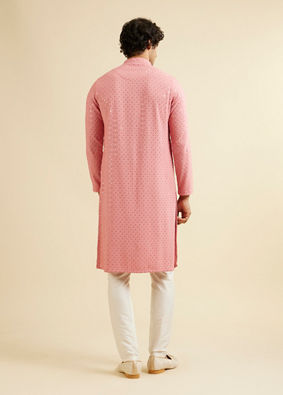 Manyavar Men Coral Pink Chikankari Embroidered Sequinned Kurta Set image number 4