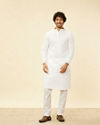 Manyavar Men Cream Chikankari Embroidered Kurta Set