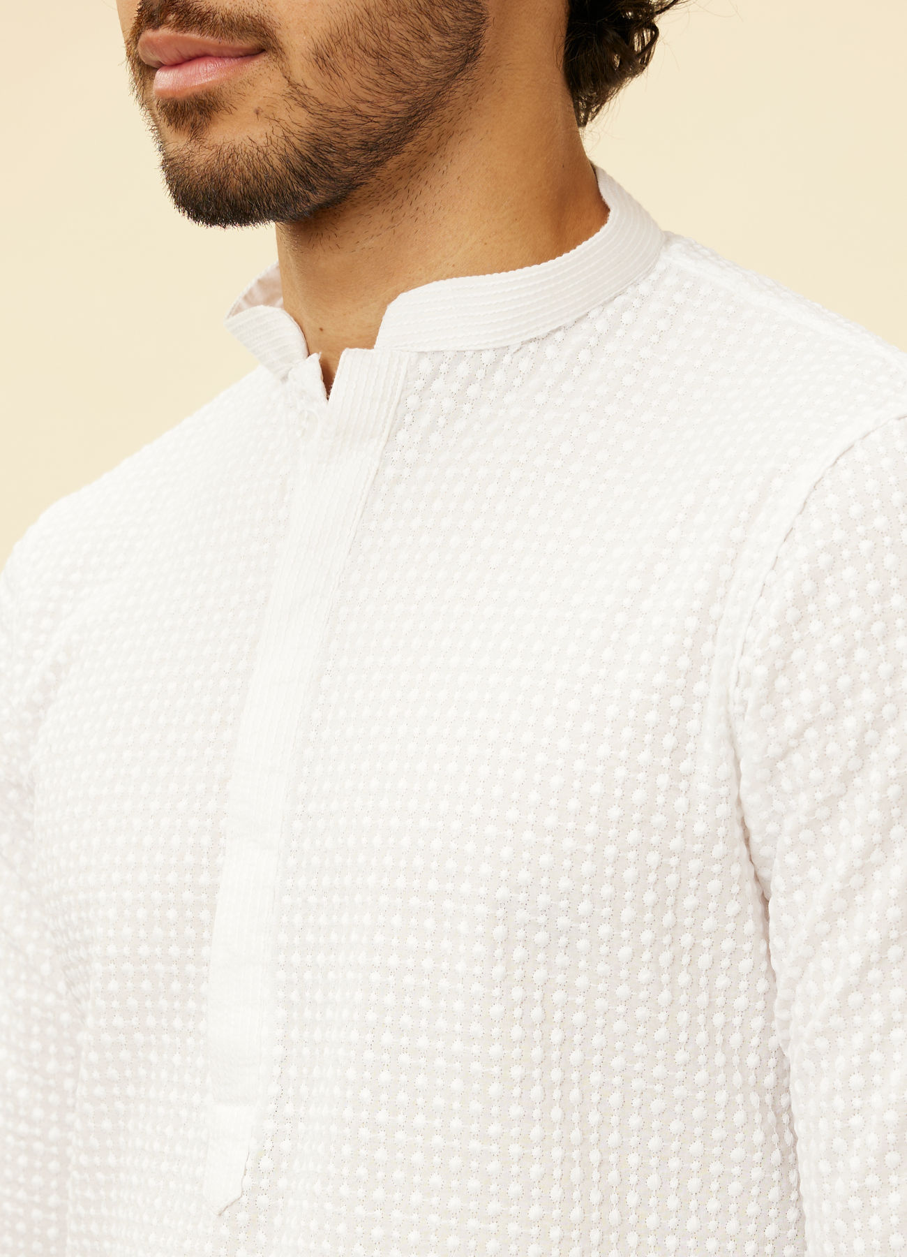 Manyavar Men Cream Chikankari Embroidered Kurta Set