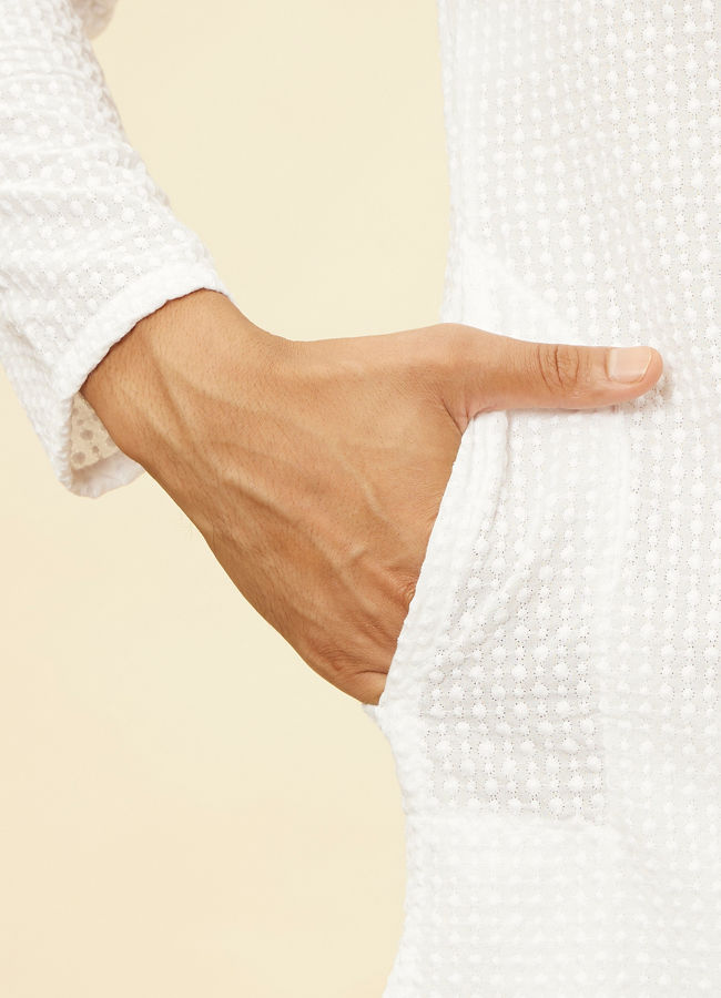 Manyavar Men Cream Chikankari Embroidered Kurta Set