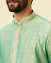 Manyavar Men Mint Green Shankh Motif Kurta Set image number 1