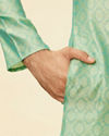 Manyavar Men Mint Green Shankh Motif Kurta Set image number 3