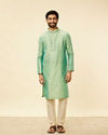 Manyavar Men Mint Green Shankh Motif Kurta Set image number 2