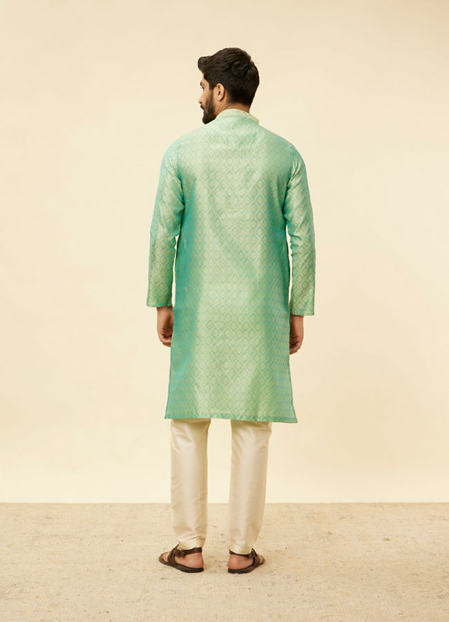 Manyavar Men Mint Green Shankh Motif Kurta Set image number 5