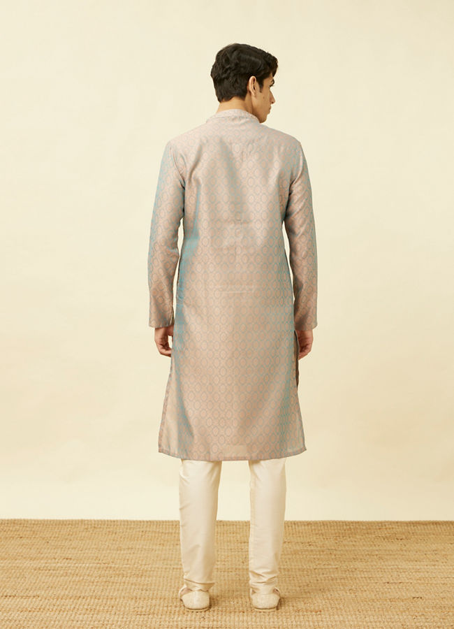 Manyavar Men Blissful Blue and Copper Floral Medallion Patterned Kurta Set