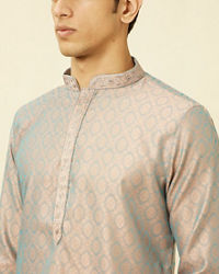 Manyavar Men Blissful Blue and Copper Floral Medallion Patterned Kurta Set