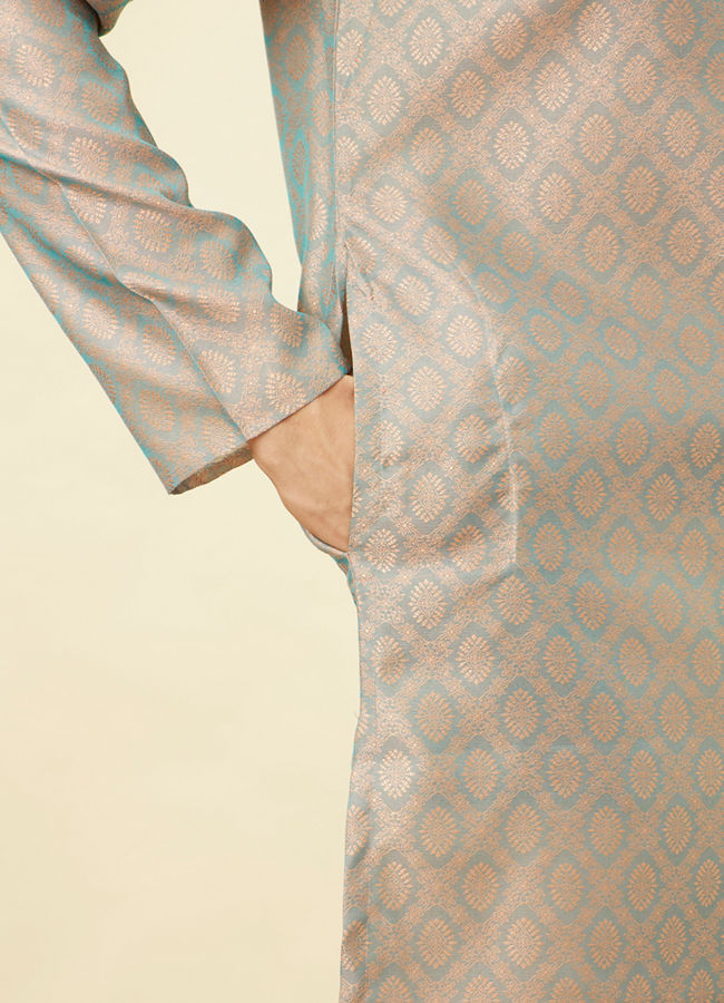 Manyavar Men Blissful Blue and Copper Floral Medallion Patterned Kurta Set