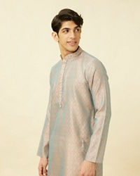 Manyavar Men Blissful Blue and Copper Floral Medallion Patterned Kurta Set
