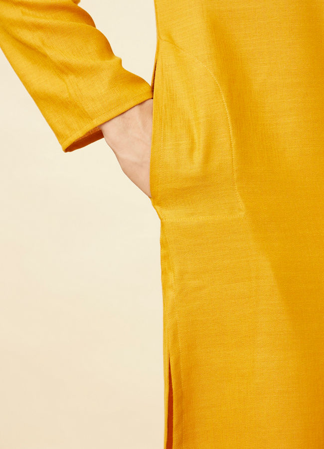 Manyavar Men Sunrise Yellow Kurta Set with Embroidered Placket