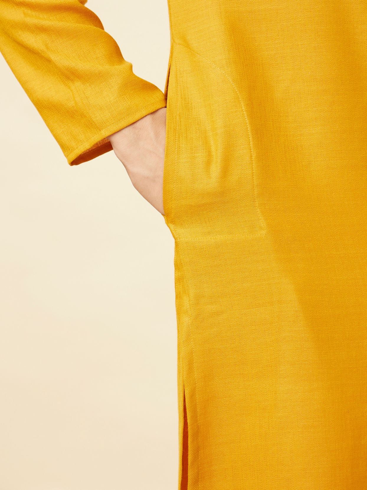 Manyavar Men Sunrise Yellow Kurta Set with Embroidered Placket