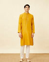 Manyavar Men Sunrise Yellow Kurta Set with Embroidered Placket