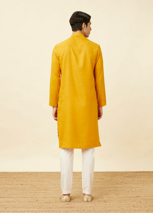 Manyavar Men Sunrise Yellow Kurta Set with Embroidered Placket