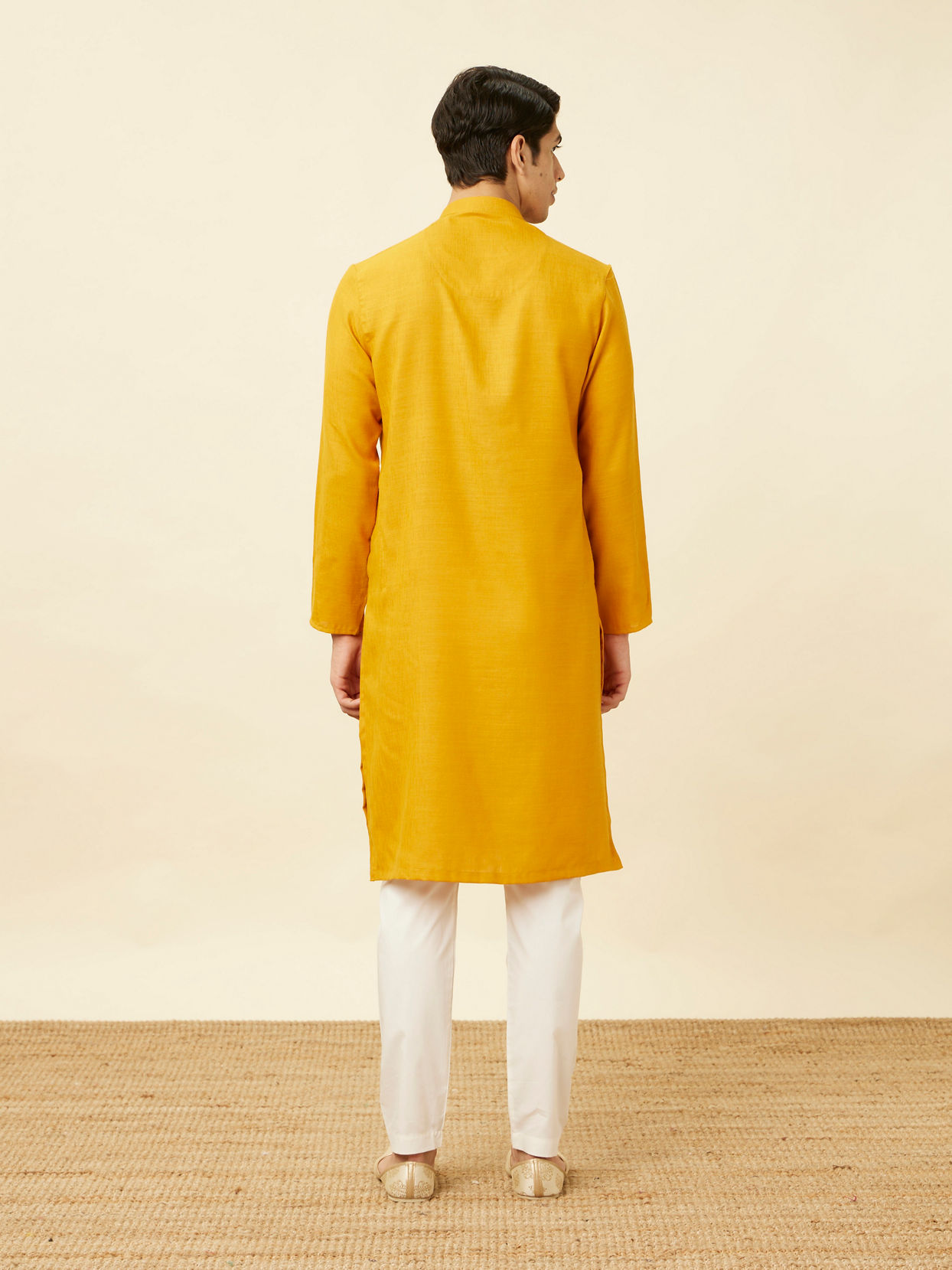 Manyavar Men Sunrise Yellow Kurta Set with Embroidered Placket