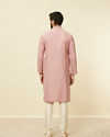 alt message - Manyavar Men Lemonade Pink Embroidered Placket Kurta Set image number 4