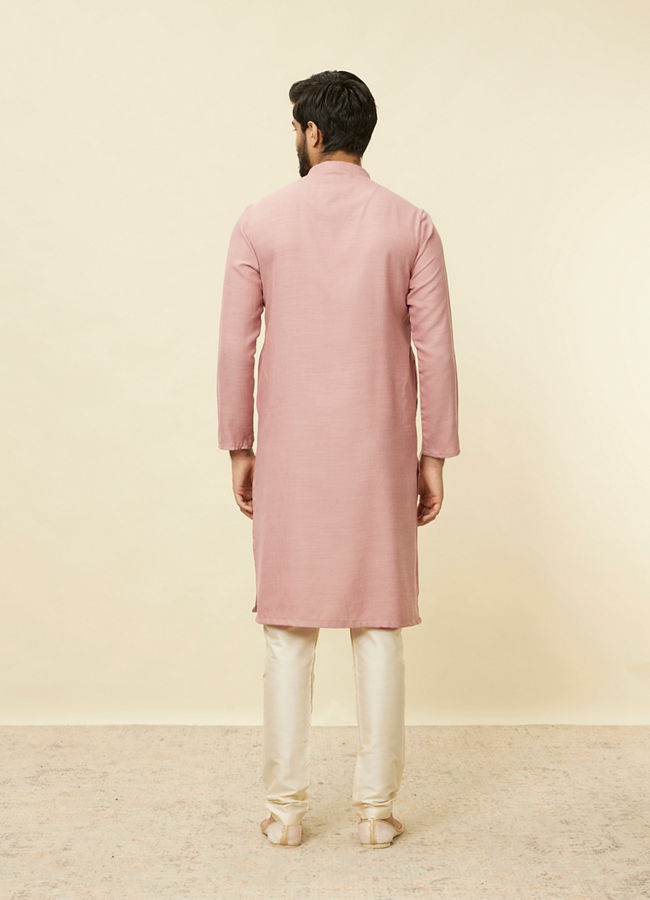 alt message - Manyavar Men Lemonade Pink Embroidered Placket Kurta Set image number 4