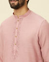 alt message - Manyavar Men Lemonade Pink Embroidered Placket Kurta Set image number 1