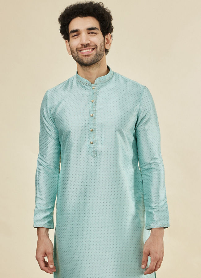 Manyavar Men Sea Green Foil Printed Kurta Set