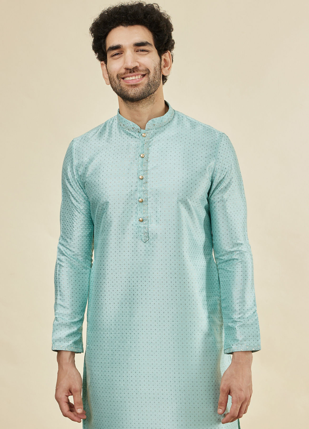 Manyavar Men Sea Green Foil Printed Kurta Set
