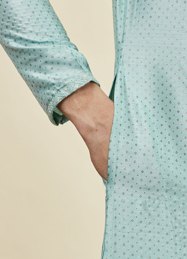 Manyavar Men Sea Green Foil Printed Kurta Set