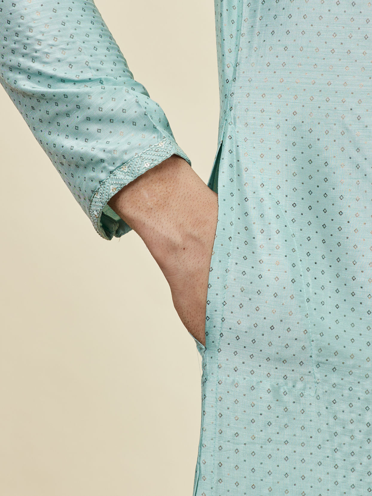 Manyavar Men Sea Green Foil Printed Kurta Set