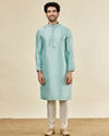 Manyavar Men Sea Green Foil Printed Kurta Set