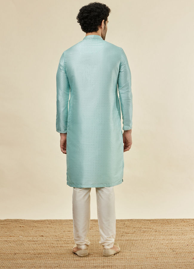 Manyavar Men Sea Green Foil Printed Kurta Set