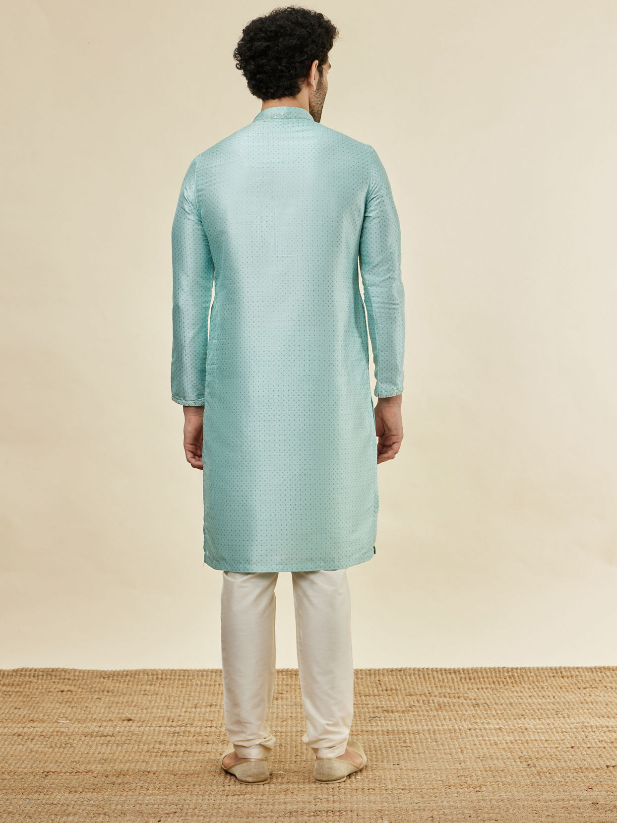 Manyavar Men Sea Green Foil Printed Kurta Set