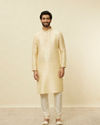Manyavar Men Mellow Yellow Ogee Patterned Kurta Set