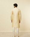 Manyavar Men Mellow Yellow Ogee Patterned Kurta Set