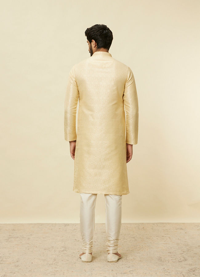 Manyavar Men Mellow Yellow Ogee Patterned Kurta Set