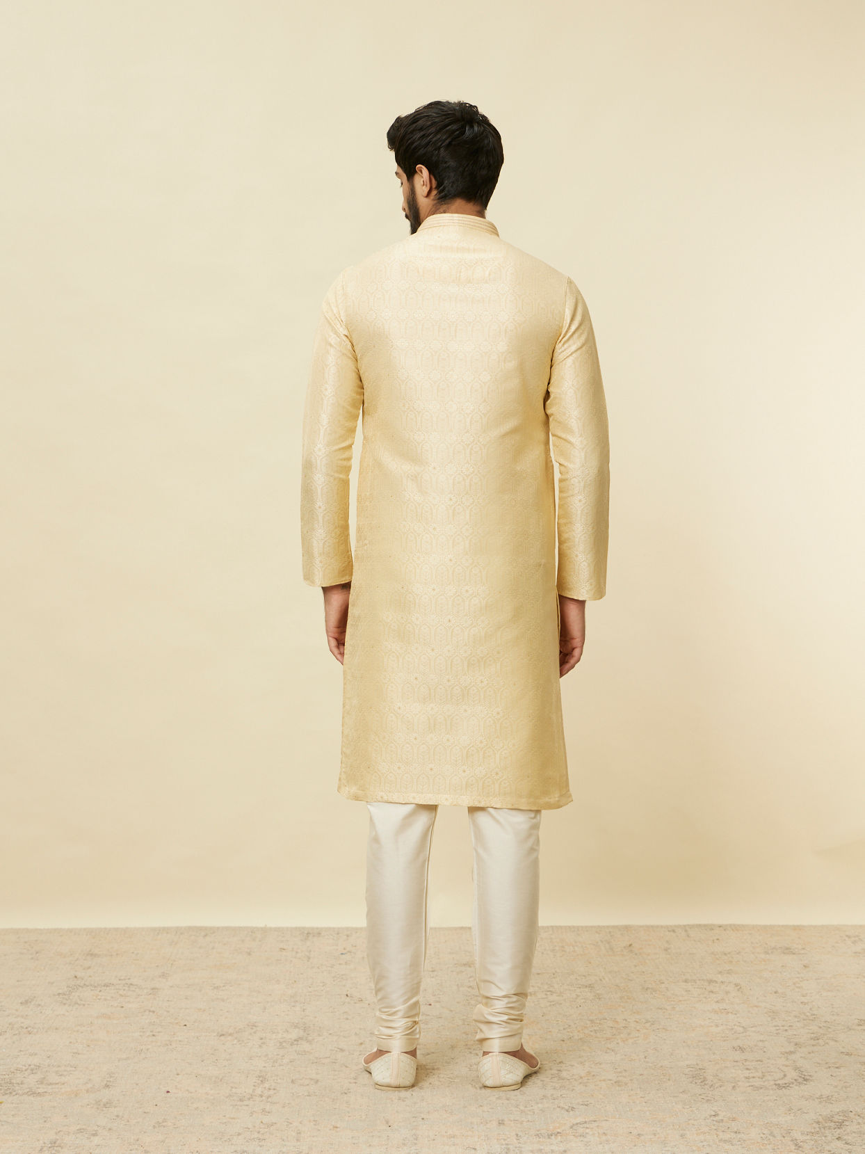Manyavar Men Mellow Yellow Ogee Patterned Kurta Set