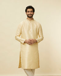 Manyavar Men Mellow Yellow Ogee Patterned Kurta Set
