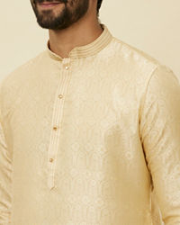 Manyavar Men Mellow Yellow Ogee Patterned Kurta Set