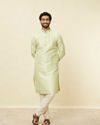 Manyavar Men Tea Green Ogee Patterned Kurta Set