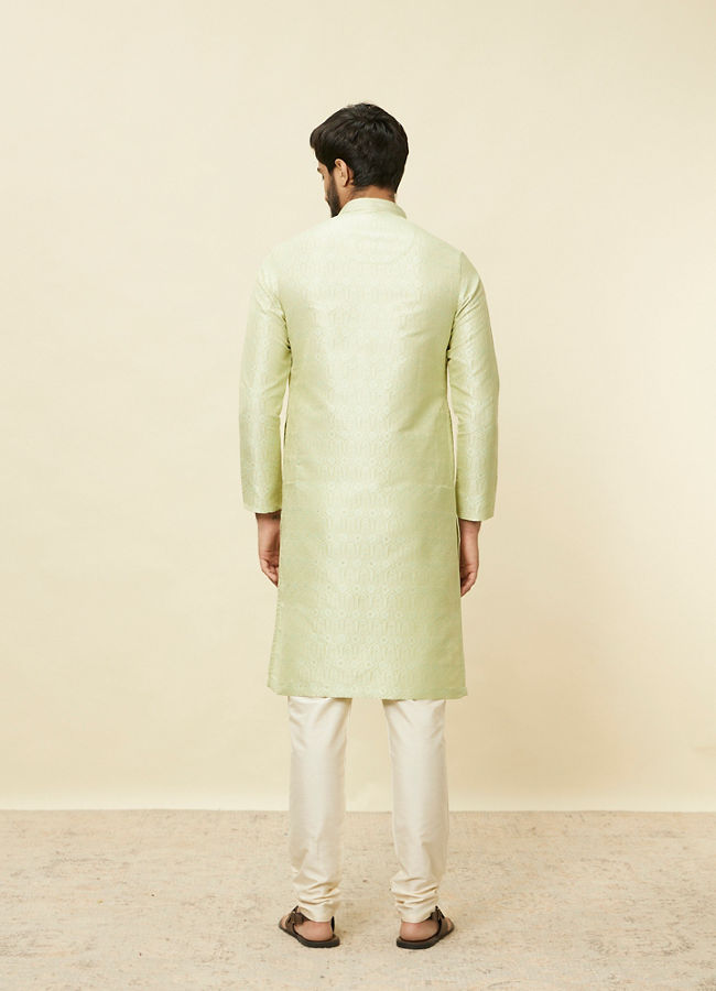 Manyavar Men Tea Green Ogee Patterned Kurta Set