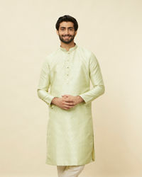 Manyavar Men Tea Green Ogee Patterned Kurta Set