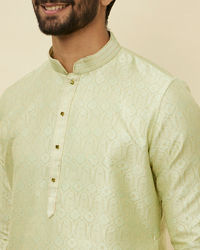 Manyavar Men Tea Green Ogee Patterned Kurta Set
