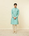 Manyavar Men Emerald Green Ogee Patterned Kurta Set