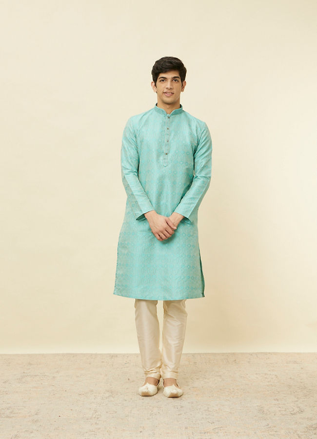 Manyavar Men Emerald Green Ogee Patterned Kurta Set