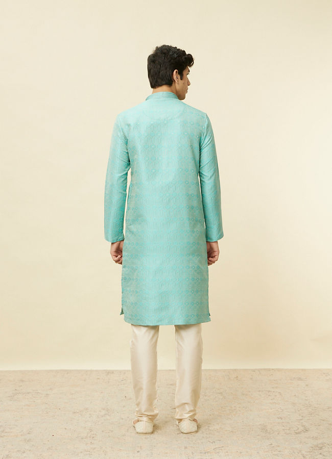 Manyavar Men Emerald Green Ogee Patterned Kurta Set