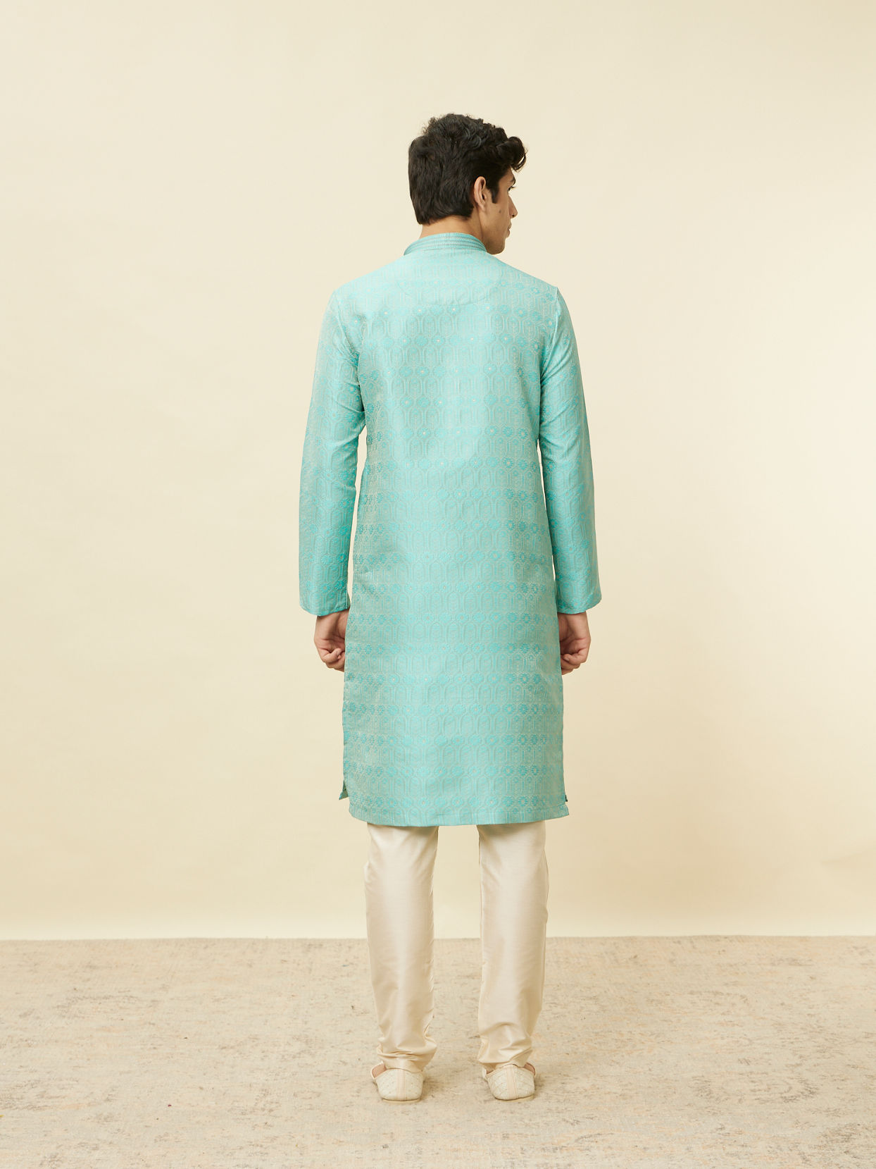 Manyavar Men Emerald Green Ogee Patterned Kurta Set