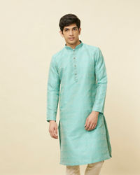 Manyavar Men Emerald Green Ogee Patterned Kurta Set