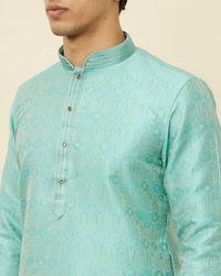 Manyavar Men Emerald Green Ogee Patterned Kurta Set