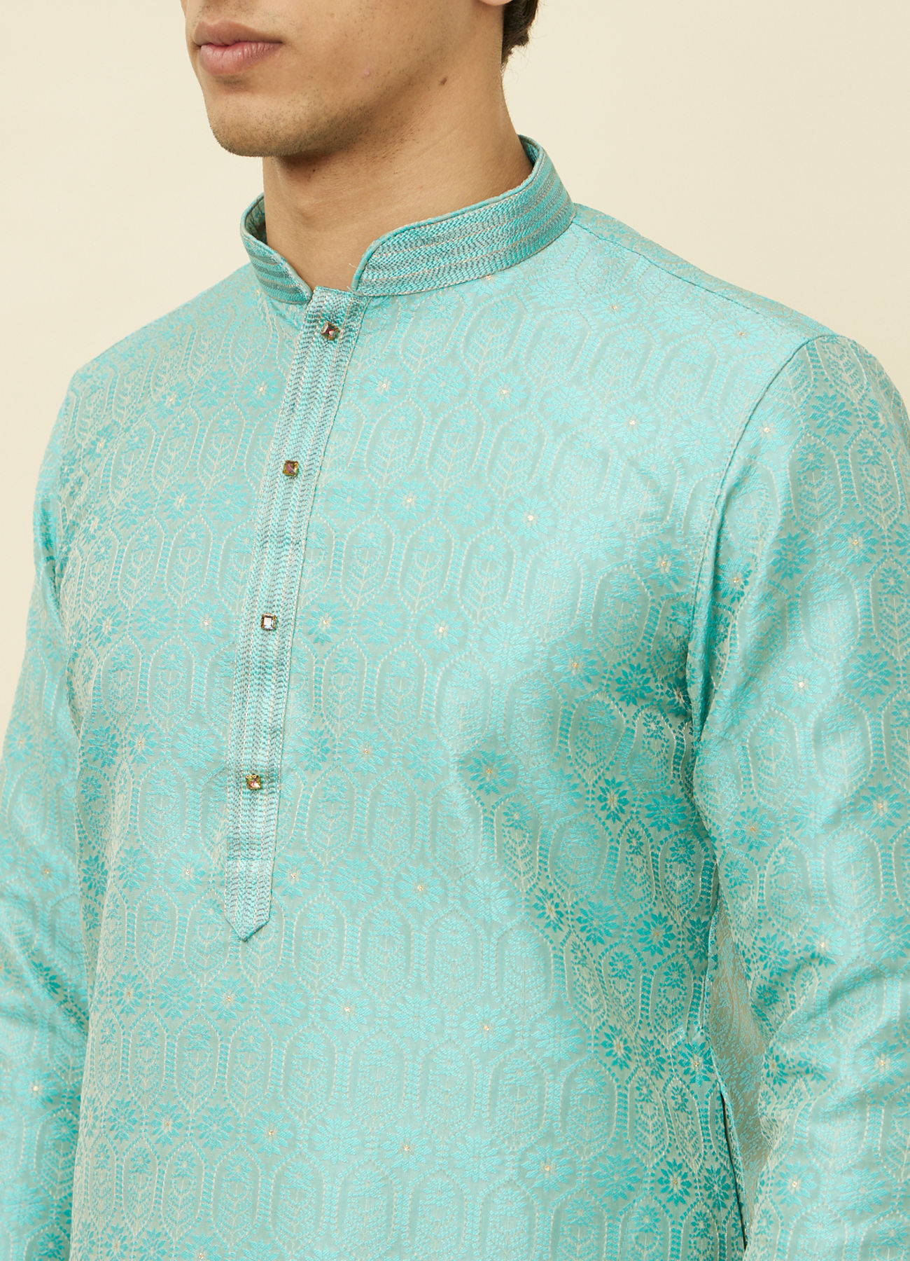 Manyavar Men Emerald Green Ogee Patterned Kurta Set