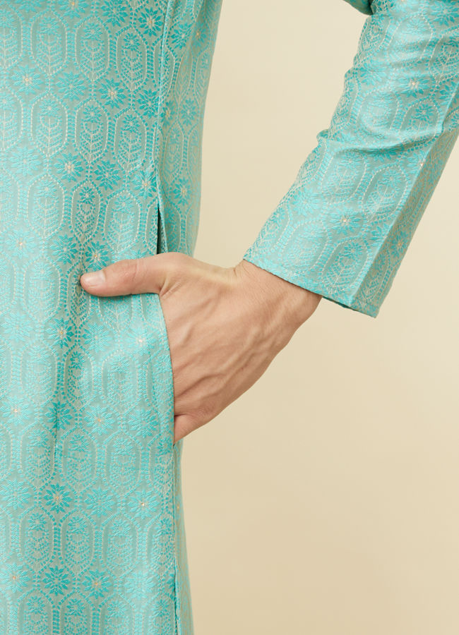 Manyavar Men Emerald Green Ogee Patterned Kurta Set