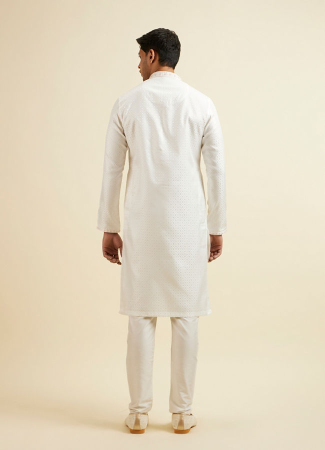 Manyavar Men Sea Shell White Jacquard Kurta Pajama